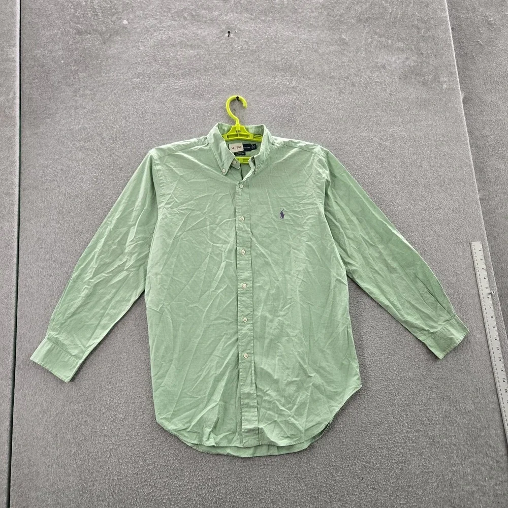 Ralph Lauren Men Button Up Shirt 16 Green Pony Embroidery Long Y2K